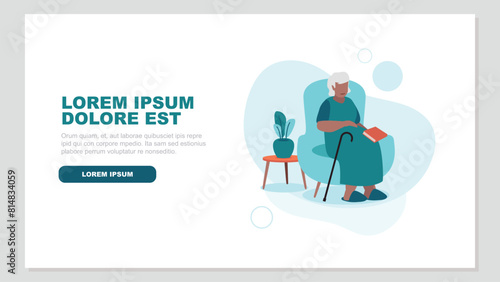 Adobe IllVektor-Illustration einer pflegebedürftigen älteren Person, die entspannt in einem Sessel sitzt - soziales Konzeptustrator Artwork