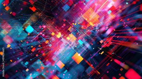 Neon grids and pulsating data streams symbolize digital interconnectedness