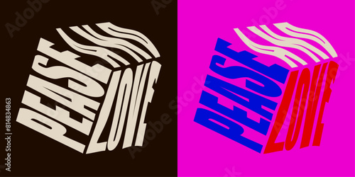 Pease and love. Groovy lettering. Retro slogan in a cube. Fashionable groovy design for posters, cards, t-shirts.