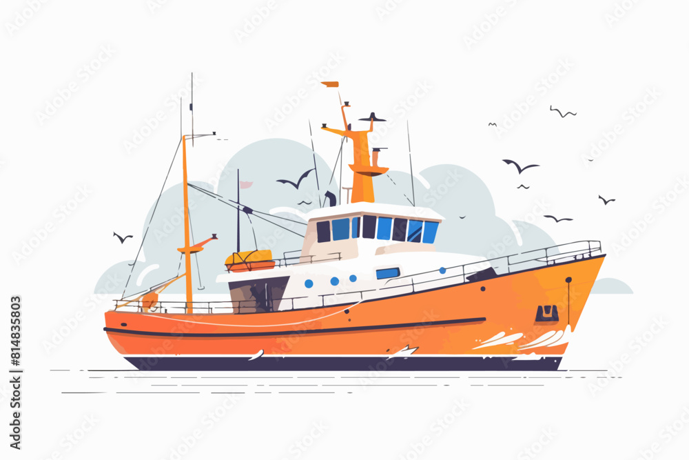 Fototapeta premium Fishing boat illustration. Fishing trawler. Ship.