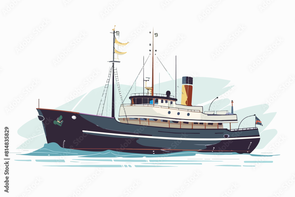 Steamboat illustration. Water vehicle. Big ship. Ship on the water.