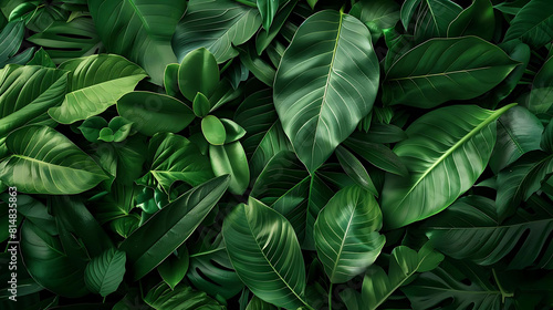 abstract foliage background featuring a variety of green leaves  including large and small ones  arranged in a row from left to right