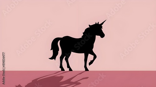 minimalist just the shadow of a unicorn in the center in front of a plain pastel colors background  side profile  vector graphic