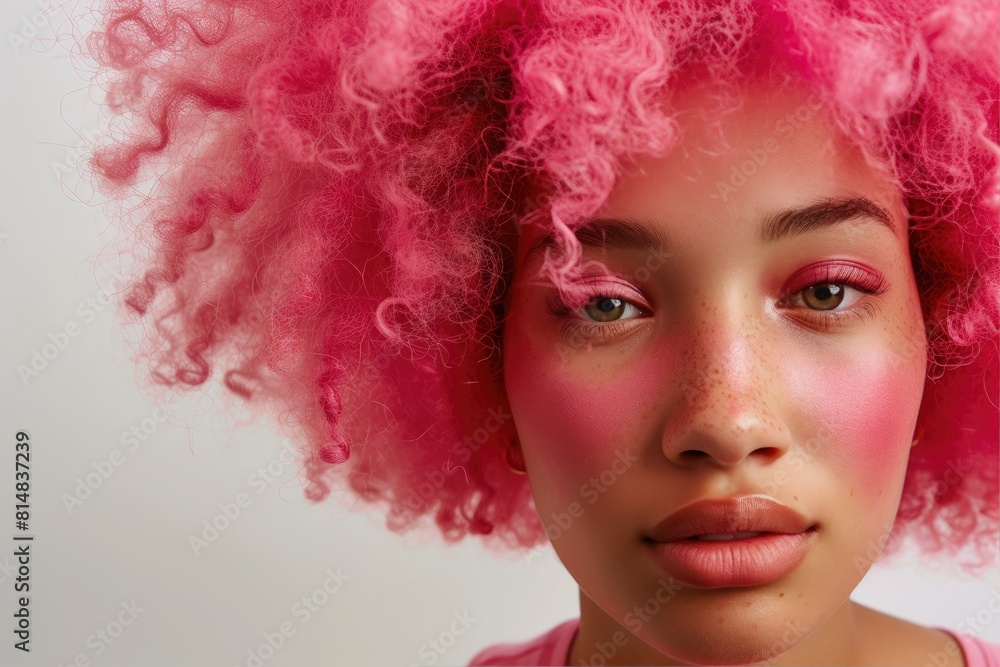 Contemporary Pink Afro Hairstyle on White Background Contemporary Pink Afro Hairstyle on White Background