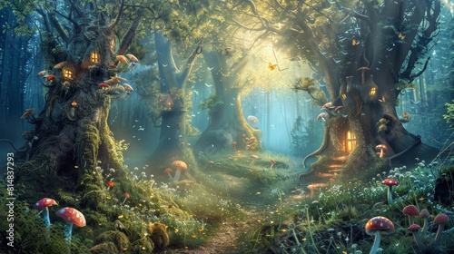 Wonder-filled forest with magical inhabitants photo