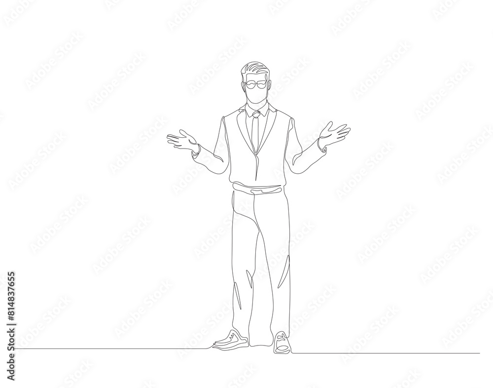 Continuous one line drawing of businessman explaining strategy. One line drawing illustration of businessman explaining. Presentation for work concept. Editable outline.
Continuous one line drawing of businessman explaining strategy. One line drawing illustration of businessman explaining. Presentation for work concept. Editable outline.