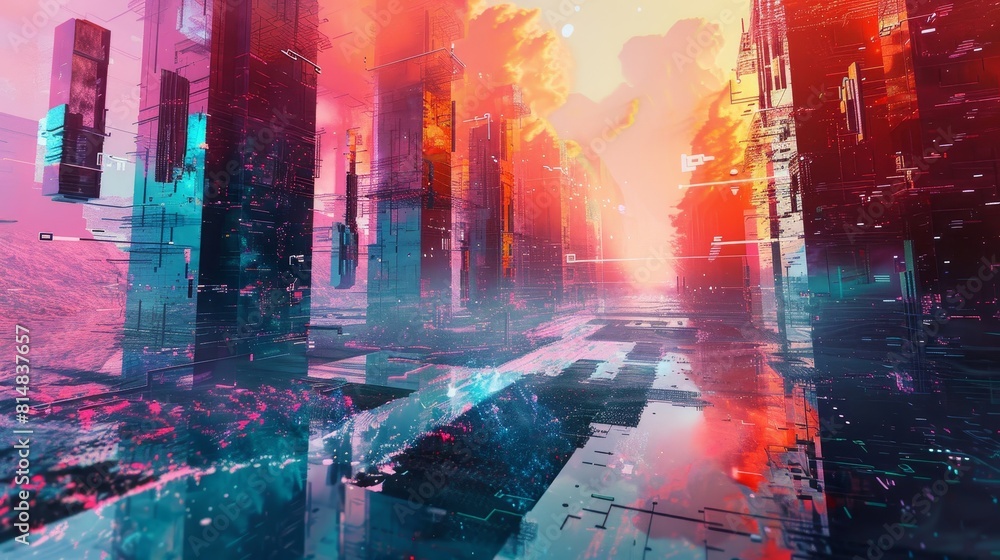 Naklejka premium Interactive interfaces in virtual reality landscape