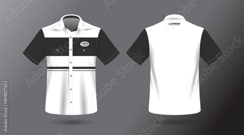 modern short sleeve work shirt with pocket template design. Front and Back View, Vector File.