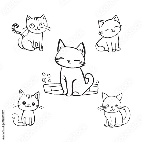 Set of funny cartoon cats. Cats doodle. Cats icon. Hand drawn Cats. Cat drawing