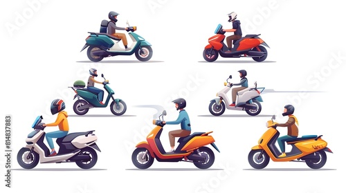 Assorted Colorful Mopeds and Scooters on the Move in Urban Setting photo