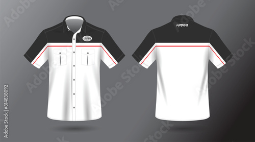 modern short sleeve work shirt with pocket template design. Front and Back View, Vector File.