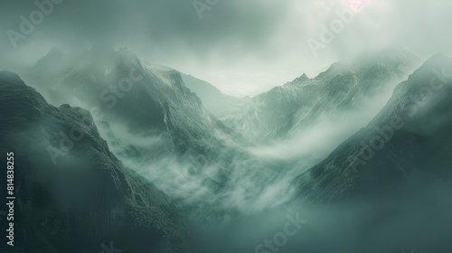 Misty mountains create a serene atmosphere