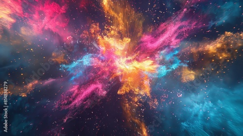 Dynamic explosion of neon colors resembles electrifying cosmic event photo