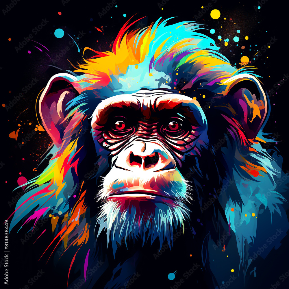 Portrait of a male chimpanzee. Drawing of a chimpanzee. Portrait of a male chimpanzee. Drawing of a chimpanzee.