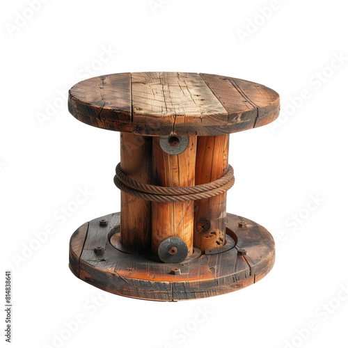 table made from a wooden cable spool isolated on transparent background