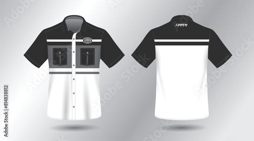 modern short sleeve work shirt with pocket template design. Front and Back View, Vector File.
