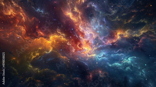 Shimmering galaxy with colorful nebulae