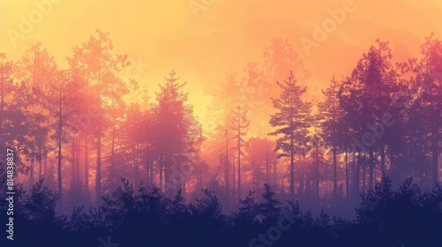 Mystical forest scene in soft light
