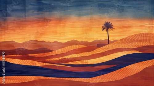 Fiery sunset over desert sand dunes