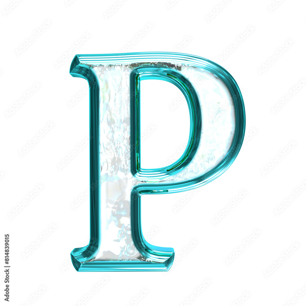 Ice symbol in a turquoise frame. letter p Ice symbol in a turquoise frame. letter p