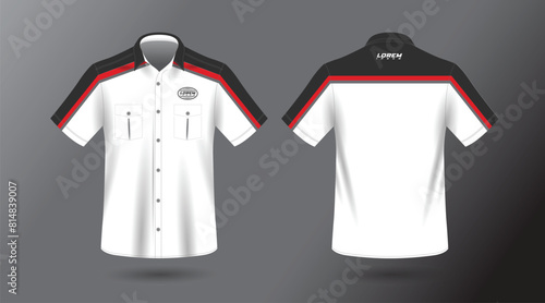 modern short sleeve work shirt with pocket template design. Front and Back View, Vector File.