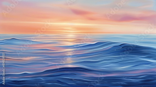 Tranquil seascape with rippling waves reflecting gradient sky evoking peace