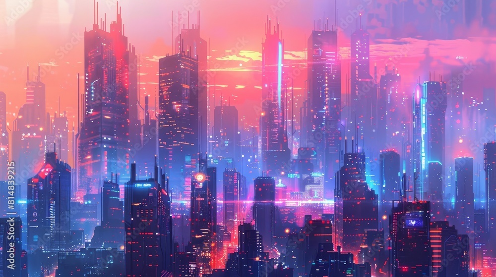 Futuristic cyberpunk cityscape with neon-lit streets
