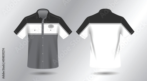 modern short sleeve work shirt with pocket template design. Front and Back View, Vector File.