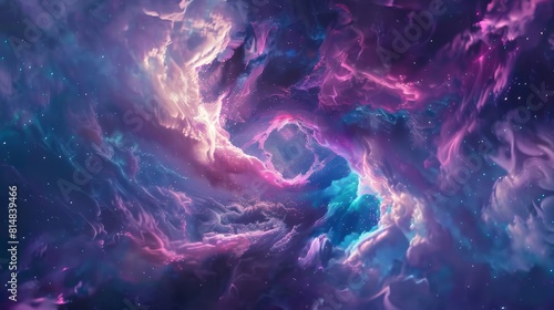 Hypnotic cosmic nebula with bursts of neon pink