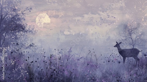 Ethereal meadow at twilight lavender and periwinkle merge into indigo and slate gray