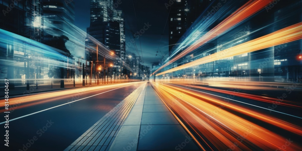 Create a photo of a city street with light trails from cars Create a photo of a city street with light trails from cars