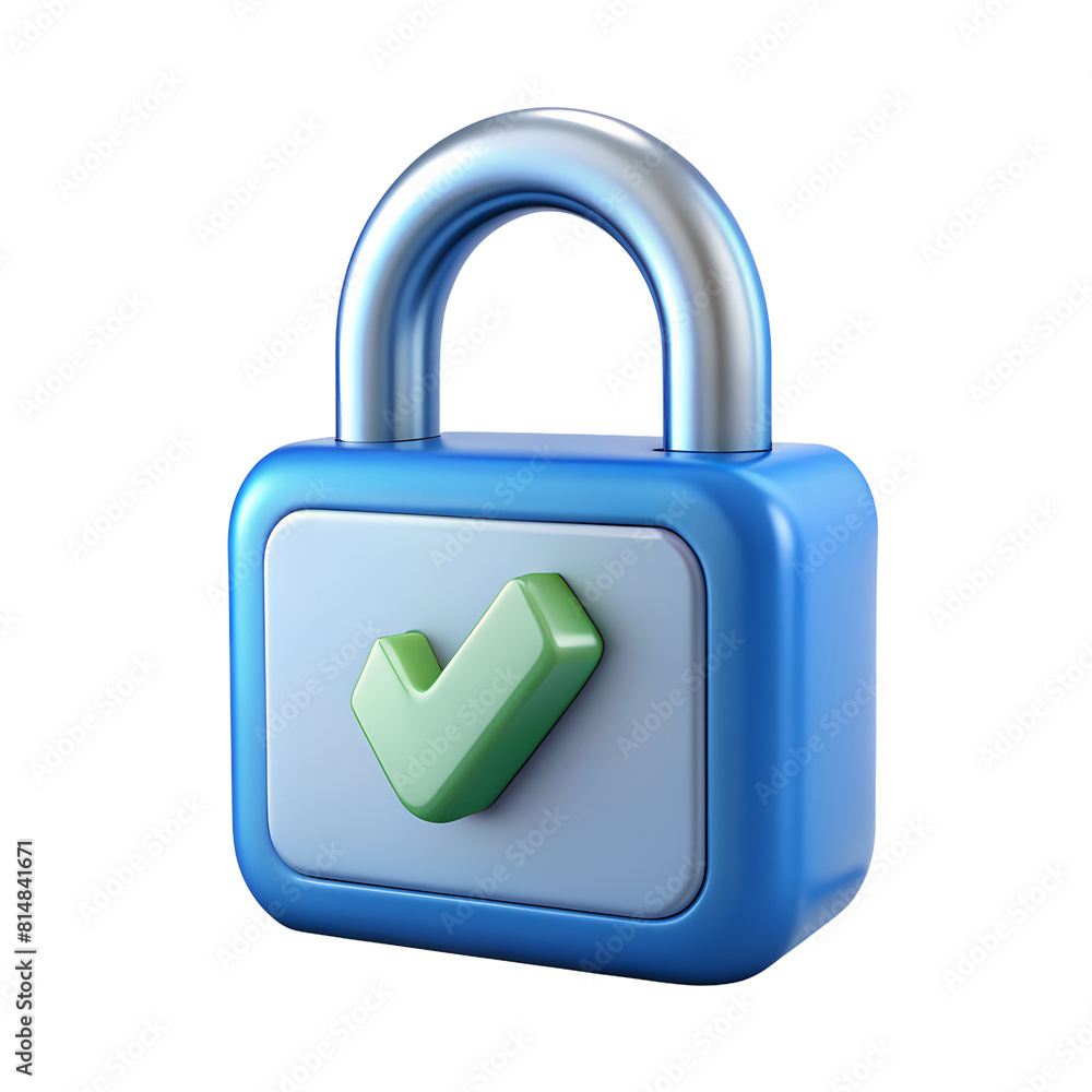 Secure Password Protection, Padlock with Check Mark Sign 3D Render on white and transparent background Secure Password Protection, Padlock with Check Mark Sign 3D Render on white and transparent background