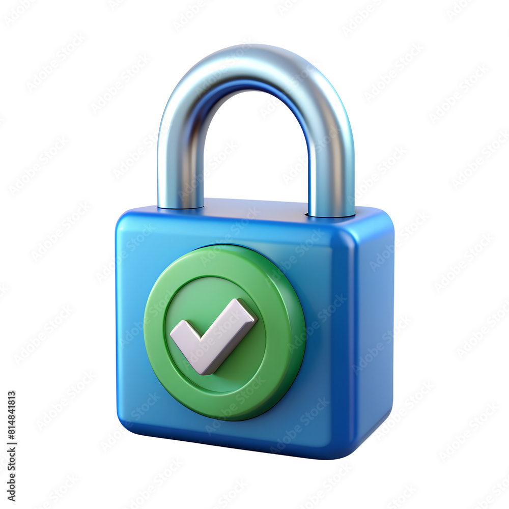 Secure Password Protection, Padlock with Check Mark Sign 3D Render on white and transparent background Secure Password Protection, Padlock with Check Mark Sign 3D Render on white and transparent background