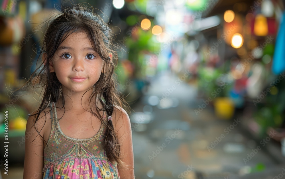 A close-up of a person, a little Asian girl, with long hair flowing in the wind A close-up of a person, a little Asian girl, with long hair flowing in the wind