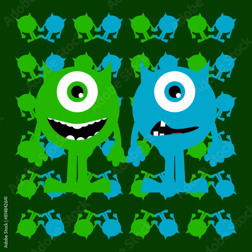 фотографія vector cute cartoon mike wazowski hand in hand