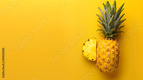 close up of pineapple over yellow background with copy space