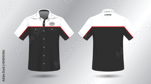 modern short sleeve work shirt with pocket template design. Front and Back View, Vector File.