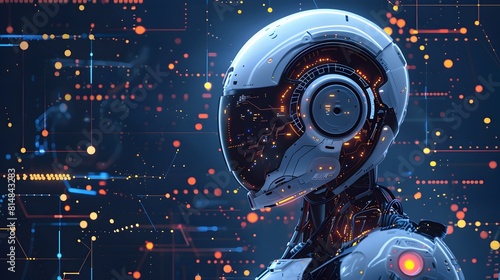 Futuristic Cyborg Robot in Luminous Digital Universe Technological Landscape Concept