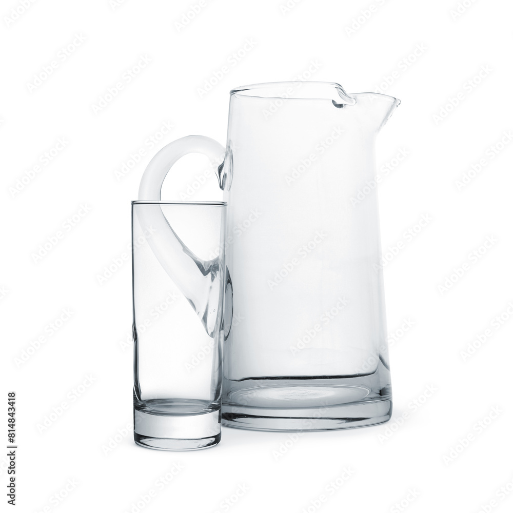Empty glass and jug isolated on white Empty glass and jug isolated on white