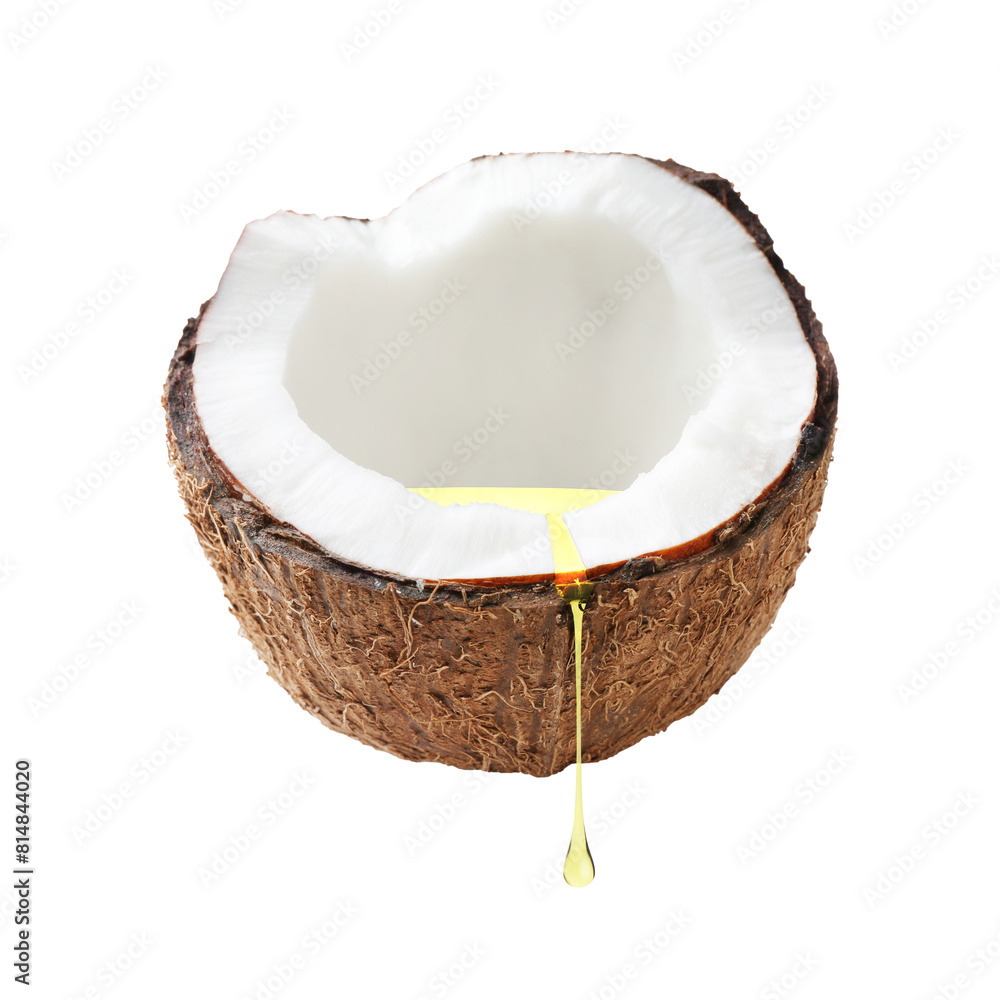 Coconut with dripping oil isolated on white Coconut with dripping oil isolated on white