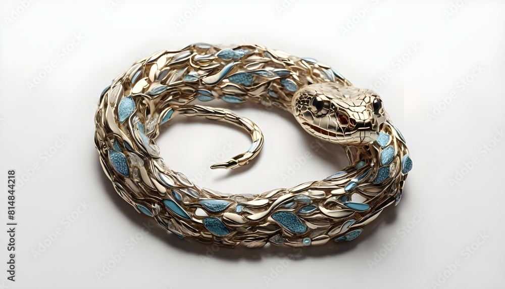 Brooch with bolden snake on white background. Generative AI. Brooch with bolden snake on white background. Generative AI.