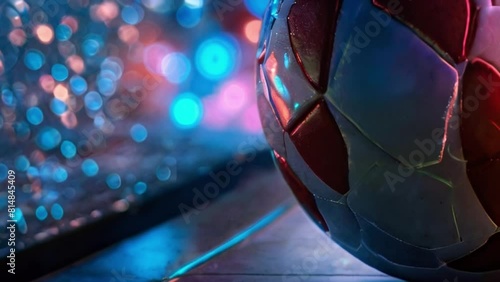Soccer ball soaring into the net with a dazzling light effect, illustrating the energy of a decisive goal photo