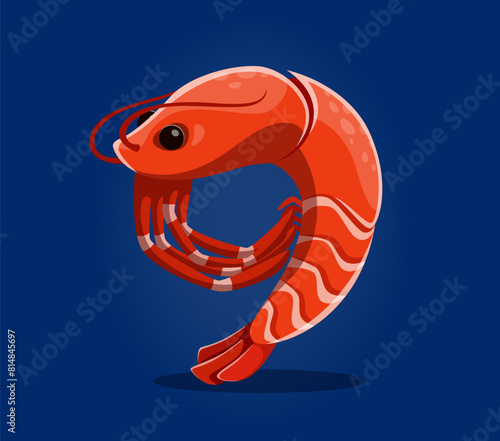 Underwater sea animals in font or undersea type, number 9 shrimp, cartoon vector funny character. Number Nine 9 of ocean alphabet or numeral typeface and sea animals font in shape of shrimp prawn