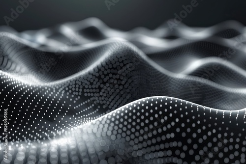 3D abstract dark black background with dots pattern vector design, technology theme, dimensional dotted flow in perspective, big data, nanotechnology photo