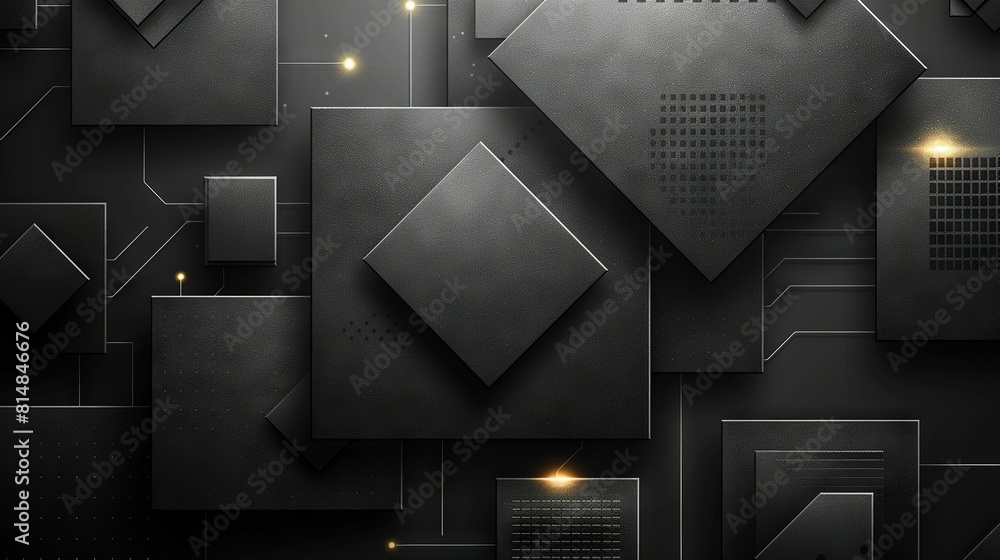 An abstract black and gold background with various geometric shapes ...