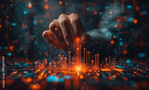 Wallpaper Mural Futuristic concept of a man digitally interacting with upward arrows on a high-tech interface Torontodigital.ca