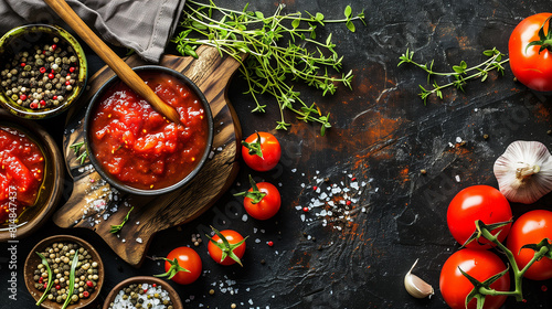 Overhead view of tomato sause photo