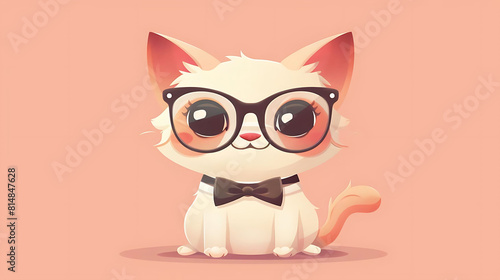 character design of a cat with glasses and bow tie