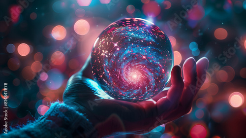Magic crystal ball with a galaxy inside photo