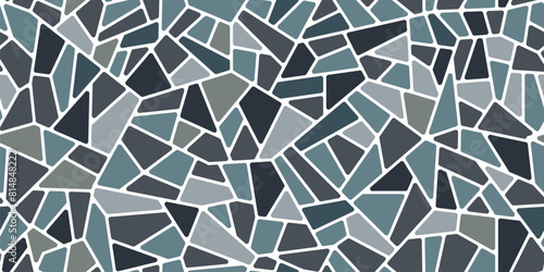 Grey and blue mosaic paving floor stone tile pattern background. Vector rock texture of road pavement, wall tile, garden path and street sidewalk top view. Gray cobblestone, gravel or rubble pattern